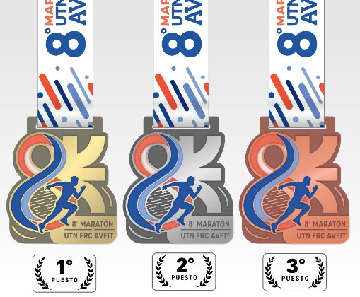 Medallas de oro, plata y bronce para el 1°, 2° y 3° puesto